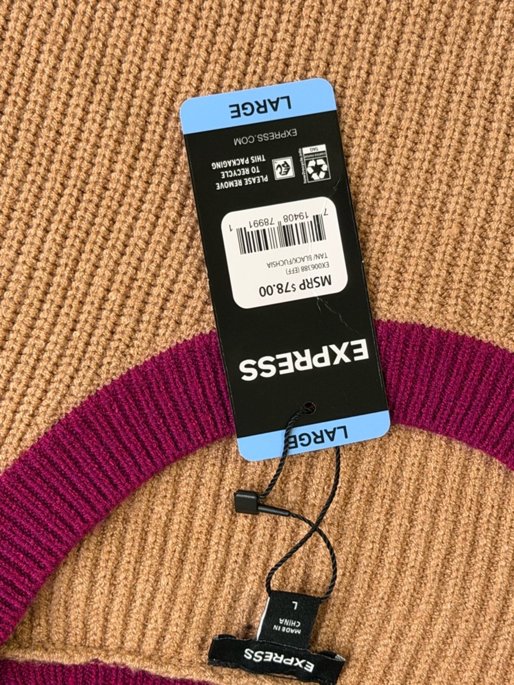 Relaxed Large Sweater in Fuchsia, Tan & Black - Picture 4 of 8